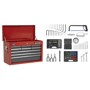 Sealey AP22509BBCOMB American PRO® Topchest 9 Drawer with 205pc Tool Kit - Red/Grey - AP22509BBCOMB - Sealey Tools UK - Trade Counter Direct