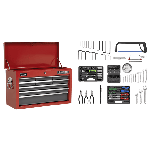 Sealey AP22509BBCOMB American PRO® Topchest 9 Drawer with 205pc Tool Kit - Red/Grey - AP22509BBCOMB - Sealey Tools UK - Trade Counter Direct
