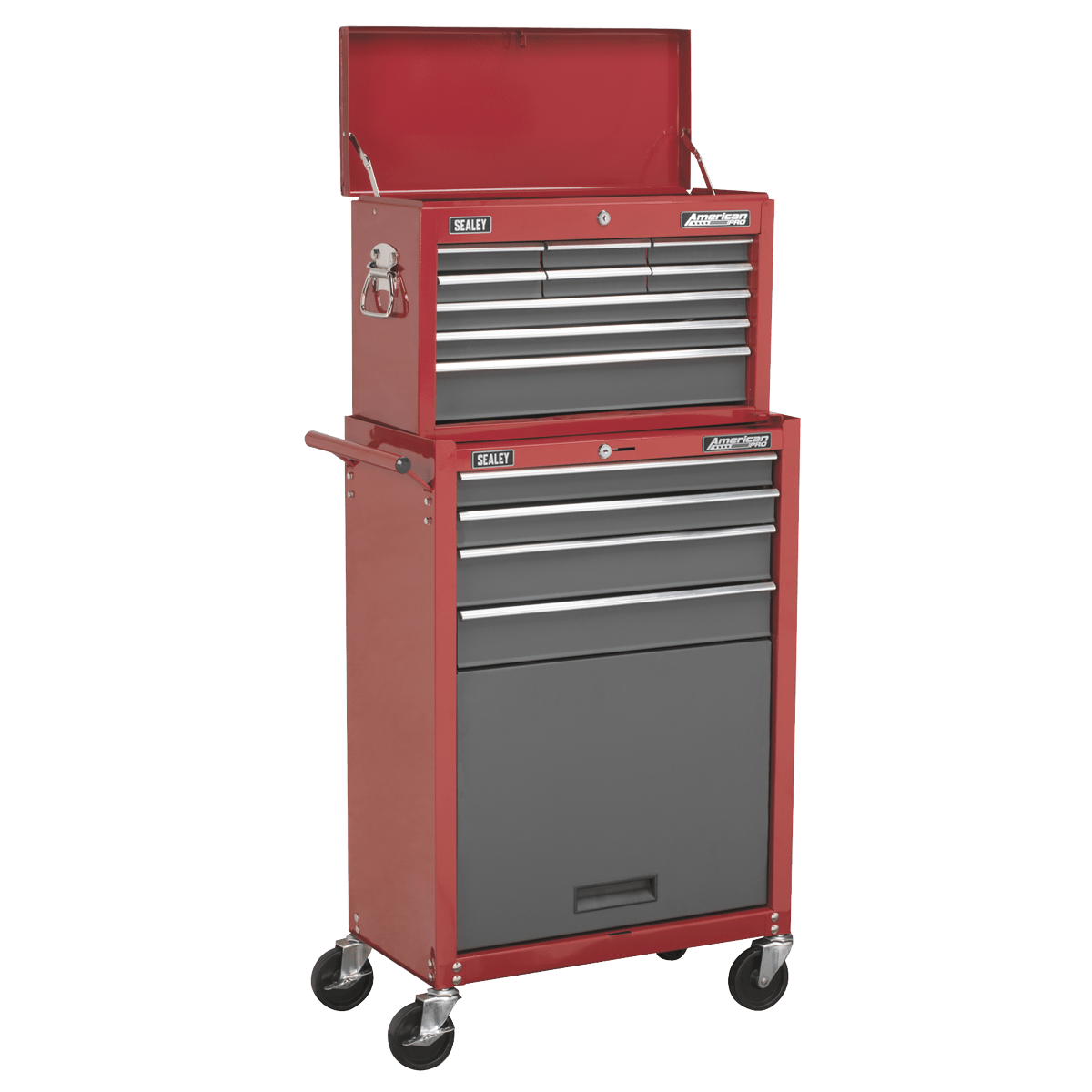 Sealey AP22513BB American PRO® Topchest & Rollcab Combination 13 Drawer - Red/Grey - AP22513BB - Sealey Tools UK - Trade Counter Direct