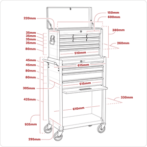 Sealey AP22513BB American PRO® Topchest & Rollcab Combination 13 Drawer - Red/Grey - AP22513BB - Sealey Tools UK - Trade Counter Direct