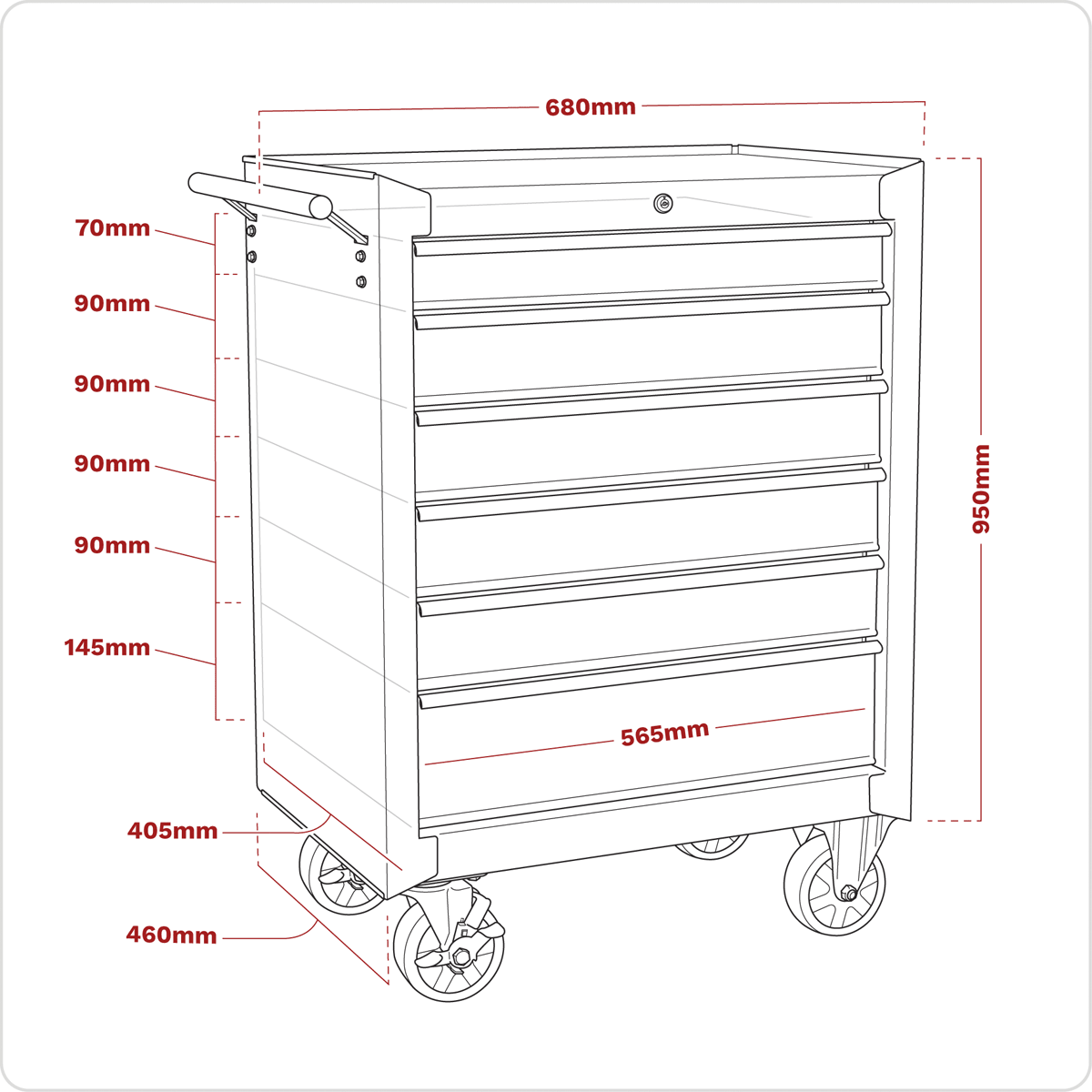 Sealey AP226 American PRO® Rollcab 6 Drawer - Red - AP226 - Sealey Tools UK - Trade Counter Direct