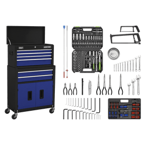 Sealey AP22BCOMBO American PRO® Topchest & Rollcab Combination 6 Drawer with 170pc Tool Kit - Blue/Black - AP22BCOMBO - Sealey Tools UK - Trade Counter Direct