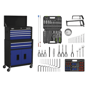 Sealey AP22BCOMBO American PRO® Topchest & Rollcab Combination 6 Drawer with 170pc Tool Kit - Blue/Black - AP22BCOMBO - Sealey Tools UK - Trade Counter Direct