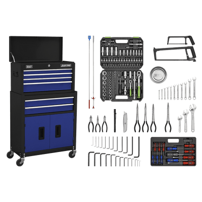 Sealey AP22BCOMBO American PRO® Topchest & Rollcab Combination 6 Drawer with 170pc Tool Kit - Blue/Black - AP22BCOMBO - Sealey Tools UK - Trade Counter Direct