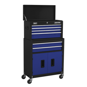 Sealey AP22BCOMBO American PRO® Topchest & Rollcab Combination 6 Drawer with 170pc Tool Kit - Blue/Black - AP22BCOMBO - Sealey Tools UK - Trade Counter Direct