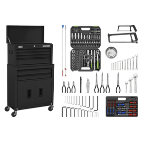 Sealey AP22BKCOMBO American PRO® Topchest & Rollcab Combination 6 Drawer with 170pc Tool Kit - Black - AP22BKCOMBO - Sealey Tools UK - Trade Counter Direct