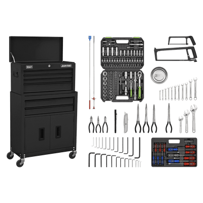 Sealey AP22BKCOMBO American PRO® Topchest & Rollcab Combination 6 Drawer with 170pc Tool Kit - Black - AP22BKCOMBO - Sealey Tools UK - Trade Counter Direct