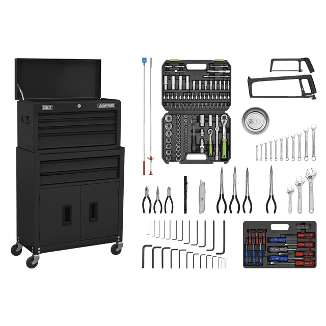 Sealey AP22BKCOMBO American PRO® Topchest & Rollcab Combination 6 Drawer with 170pc Tool Kit - Black - AP22BKCOMBO - Sealey Tools UK - Trade Counter Direct
