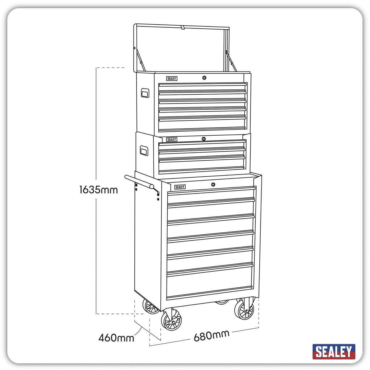 Sealey AP22BSTACK American PRO® Topchest, Mid-Box Tool Chest & Rollcab Stack 14 Drawer - Black - AP22BSTACK - Sealey Tools UK - Trade Counter Direct