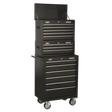 Sealey AP22BSTACK American PRO® Topchest, Mid-Box Tool Chest & Rollcab Stack 14 Drawer - Black - AP22BSTACK - Sealey Tools UK - Trade Counter Direct
