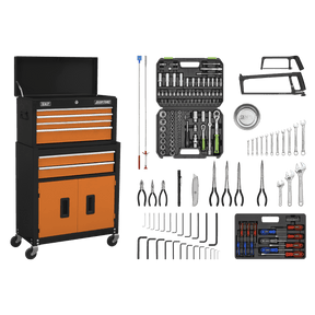 Sealey AP22OCOMBO American PRO® Topchest & Rollcab Combination 6 Drawer with 170pc Tool Kit - Orange/Black - AP22OCOMBO - Sealey Tools UK - Trade Counter Direct