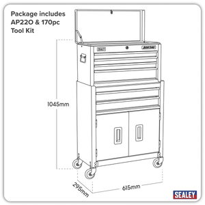 Sealey AP22OCOMBO American PRO® Topchest & Rollcab Combination 6 Drawer with 170pc Tool Kit - Orange/Black - AP22OCOMBO - Sealey Tools UK - Trade Counter Direct