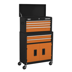 Sealey AP22OCOMBO American PRO® Topchest & Rollcab Combination 6 Drawer with 170pc Tool Kit - Orange/Black - AP22OCOMBO - Sealey Tools UK - Trade Counter Direct