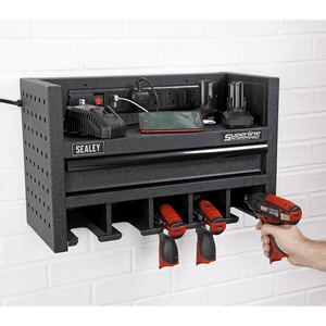 Sealey AP22SRBE Power Tool Storage Rack 560mm with Drawer & Power Strip - AP22SRBE - Sealey Tools UK - Trade Counter Direct