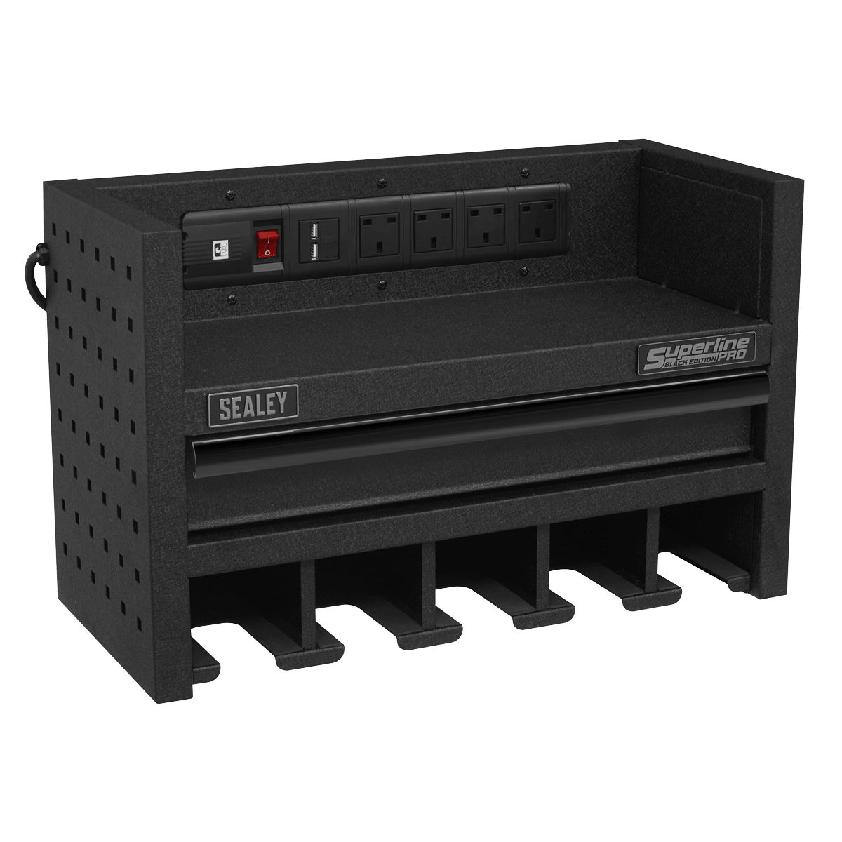 Sealey AP22SRBE Power Tool Storage Rack 560mm with Drawer & Power Strip - AP22SRBE - Sealey Tools UK - Trade Counter Direct
