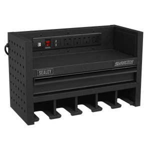 Sealey AP22SRBE Power Tool Storage Rack 560mm with Drawer & Power Strip - AP22SRBE - Sealey Tools UK - Trade Counter Direct