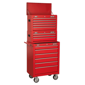 Sealey AP22STACK American PRO® Topchest, Mid-Box Tool Chest & Rollcab Stack 14 Drawer - Red - AP22STACK - Sealey Tools UK - Trade Counter Direct