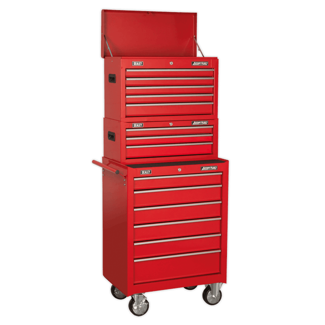 Sealey AP22STACK American PRO® Topchest, Mid-Box Tool Chest & Rollcab Stack 14 Drawer - Red - AP22STACK - Sealey Tools UK - Trade Counter Direct