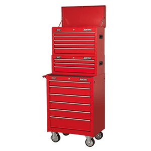 Sealey AP22STACK American PRO® Topchest, Mid-Box Tool Chest & Rollcab Stack 14 Drawer - Red - AP22STACK - Sealey Tools UK - Trade Counter Direct