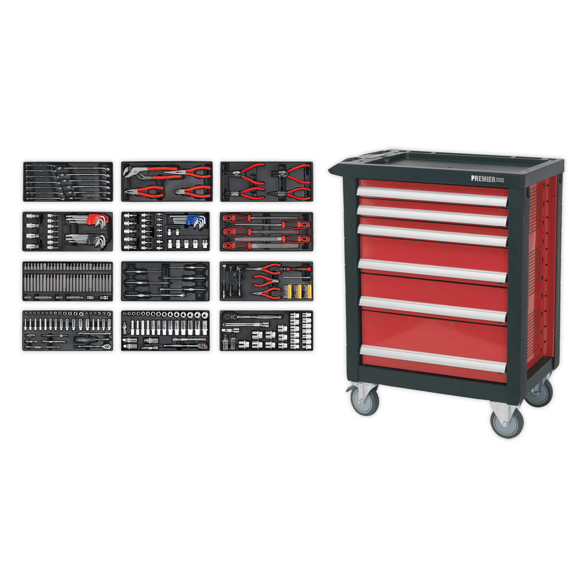 Sealey AP2406TBTC01 Premier™ Rollcab 6 Drawer with 298pc Tool Kit - AP2406TBTC01 - Sealey Tools UK - Trade Counter Direct