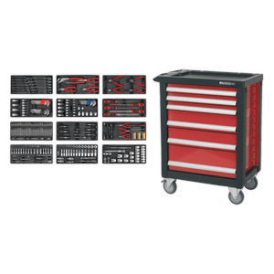 Sealey AP2406TBTC01 Premier™ Rollcab 6 Drawer with 298pc Tool Kit - AP2406TBTC01 - Sealey Tools UK - Trade Counter Direct