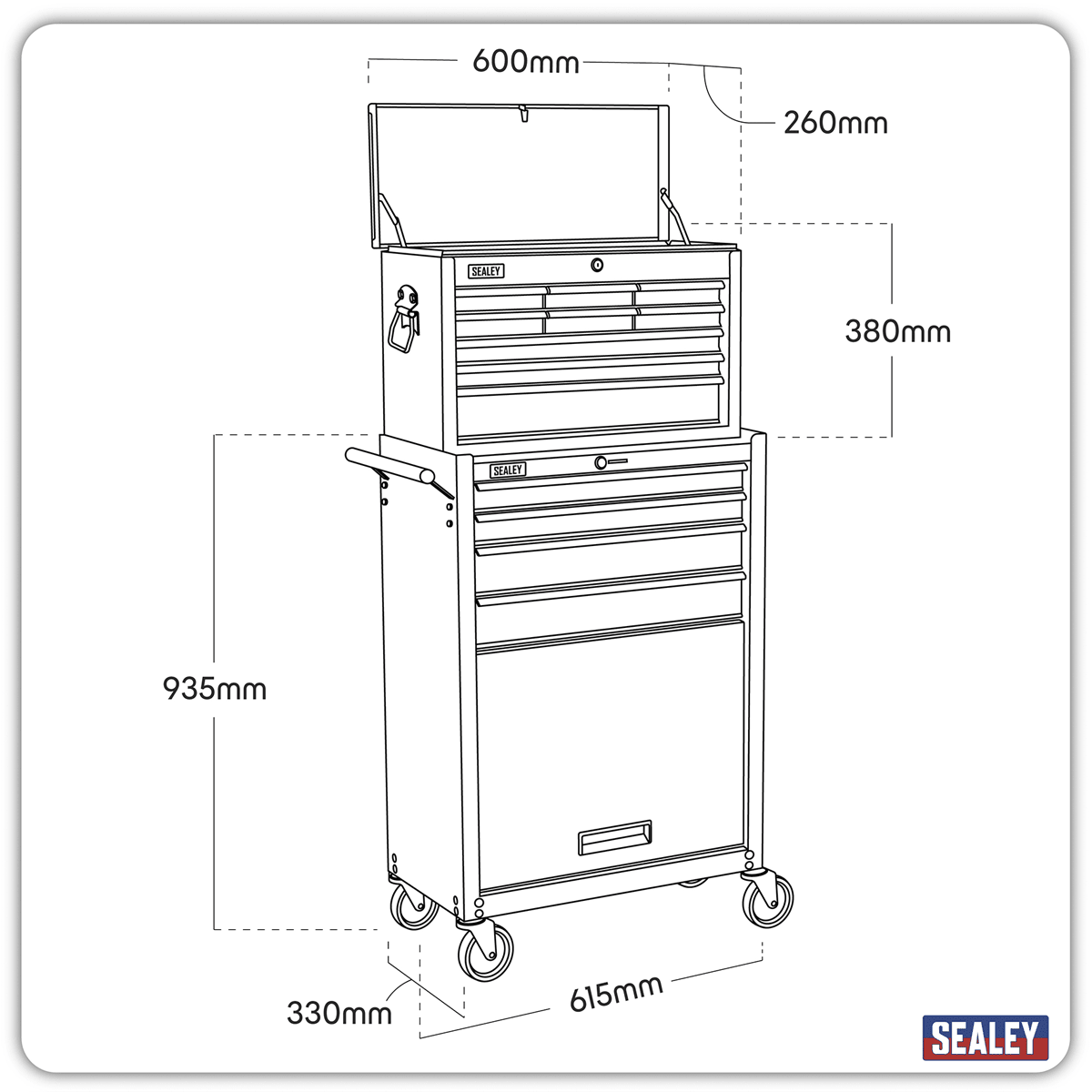 Sealey AP2513B American PRO® Topchest & Rollcab Combination 13 Drawer - Black/Grey - AP2513B - Sealey Tools UK - Trade Counter Direct