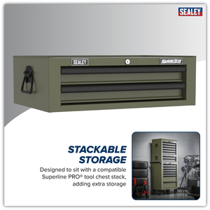 Sealey AP26029TK Superline PRO® Mid-Box Tool Chest 2 Drawer - Khaki - AP26029TK - Sealey Tools UK - Trade Counter Direct