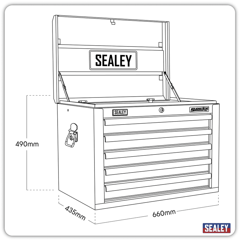 Sealey AP26059TK Superline PRO® Heavy-Duty Topchest 5 Drawer - Khaki - AP26059TK - Sealey Tools UK - Trade Counter Direct