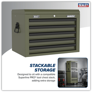 Sealey AP26059TK Superline PRO® Heavy-Duty Topchest 5 Drawer - Khaki - AP26059TK - Sealey Tools UK - Trade Counter Direct