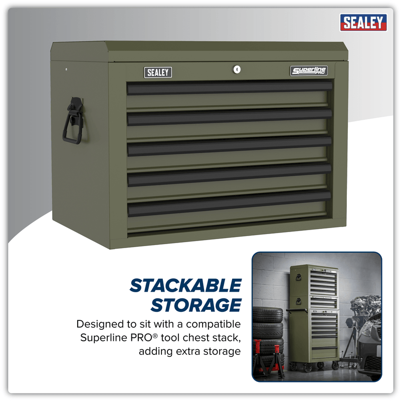 Sealey AP26059TK Superline PRO® Heavy-Duty Topchest 5 Drawer - Khaki - AP26059TK - Sealey Tools UK - Trade Counter Direct