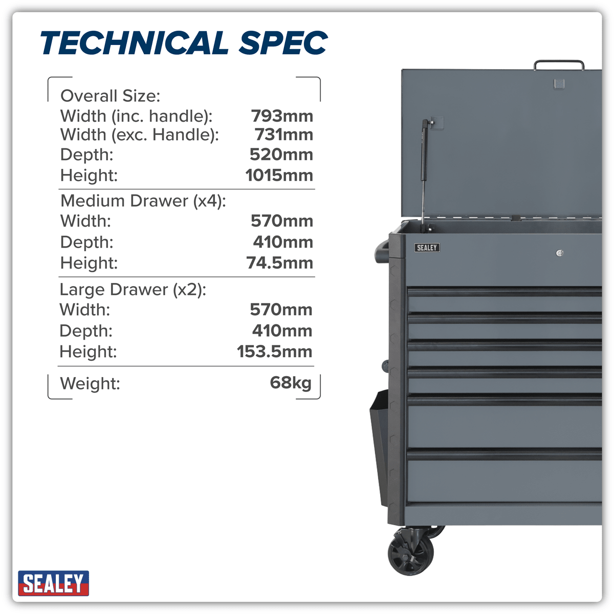 Sealey AP266G Superline Pro® Tool Trolley 6 Drawer - Grey - AP266G - Sealey Tools UK - Trade Counter Direct