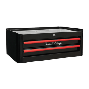 Sealey AP28102BR Premier™ Retro Style Mid-Box Tool Chest 2 Drawer - Black with Red Anodised Drawer Pulls - AP28102BR - Sealey Tools UK - Trade Counter Direct