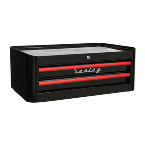 Sealey AP28102BR Premier™ Retro Style Mid-Box Tool Chest 2 Drawer - Black with Red Anodised Drawer Pulls - AP28102BR - Sealey Tools UK - Trade Counter Direct