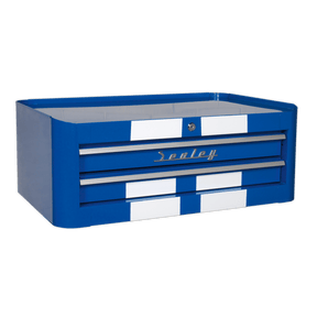 Sealey AP28102BWS Premier™ Retro Style Mid-Box Tool Chest 2 Drawer - Blue with White Stripes - AP28102BWS - Sealey Tools UK - Trade Counter Direct