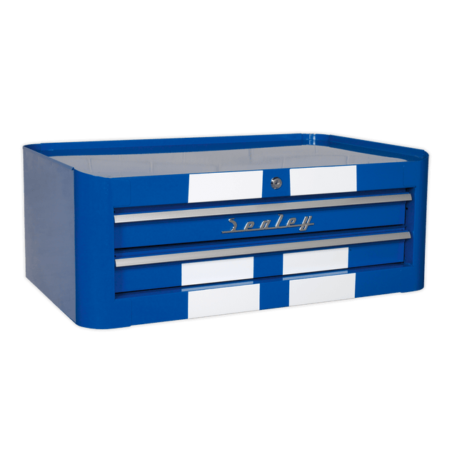 Sealey AP28102BWS Premier™ Retro Style Mid-Box Tool Chest 2 Drawer - Blue with White Stripes - AP28102BWS - Sealey Tools UK - Trade Counter Direct