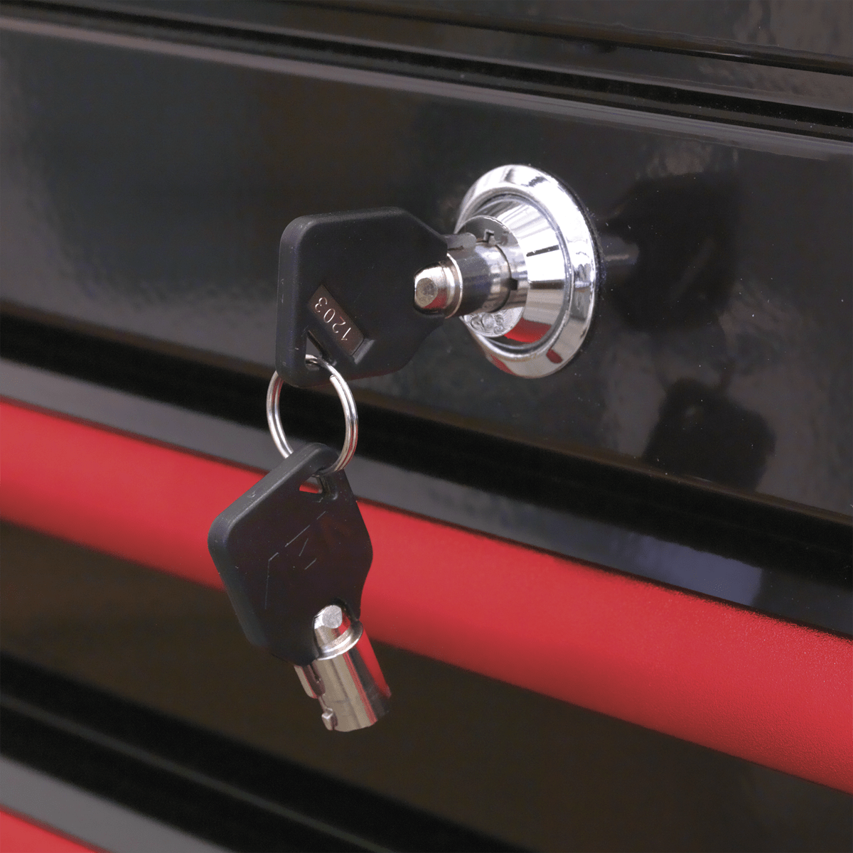 Sealey AP28104BR Premier™ Retro Style Topchest 4 Drawer - Black with Red Anodised Drawer Pulls - AP28104BR - Sealey Tools UK - Trade Counter Direct
