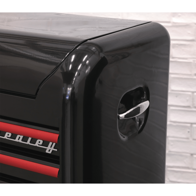 Sealey AP28104BR Premier™ Retro Style Topchest 4 Drawer - Black with Red Anodised Drawer Pulls - AP28104BR - Sealey Tools UK - Trade Counter Direct