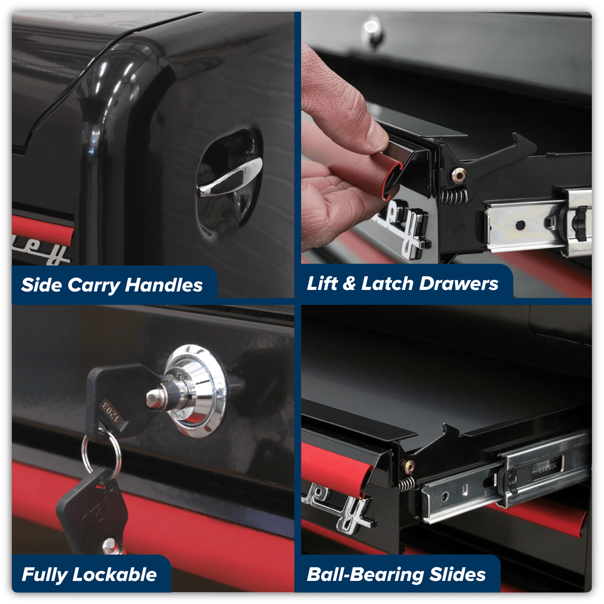 Sealey AP28104BR Premier™ Retro Style Topchest 4 Drawer - Black with Red Anodised Drawer Pulls - AP28104BR - Sealey Tools UK - Trade Counter Direct