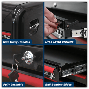 Sealey AP28104BR Premier™ Retro Style Topchest 4 Drawer - Black with Red Anodised Drawer Pulls - AP28104BR - Sealey Tools UK - Trade Counter Direct