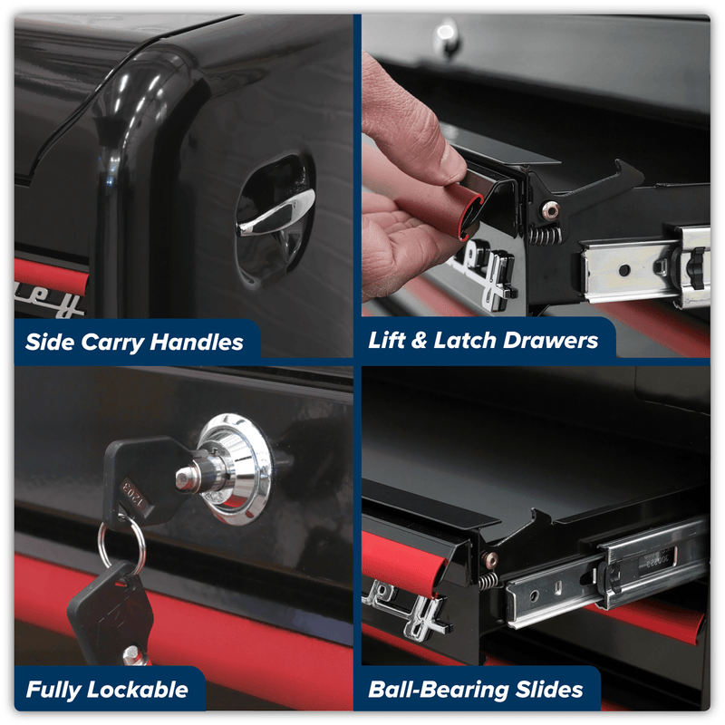 Sealey AP28104BR Premier™ Retro Style Topchest 4 Drawer - Black with Red Anodised Drawer Pulls - AP28104BR - Sealey Tools UK - Trade Counter Direct