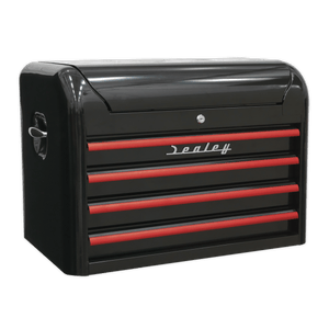 Sealey AP28104BR Premier™ Retro Style Topchest 4 Drawer - Black with Red Anodised Drawer Pulls - AP28104BR - Sealey Tools UK - Trade Counter Direct