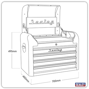 Sealey AP28104BR Premier™ Retro Style Topchest 4 Drawer - Black with Red Anodised Drawer Pulls - AP28104BR - Sealey Tools UK - Trade Counter Direct