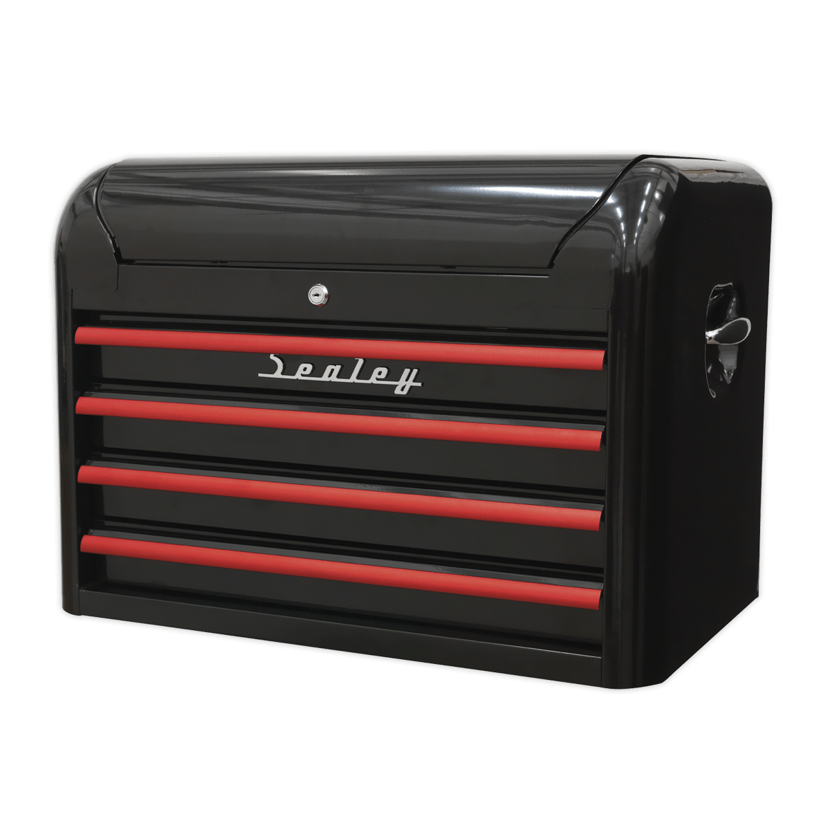 Sealey AP28104BR Premier™ Retro Style Topchest 4 Drawer - Black with Red Anodised Drawer Pulls - AP28104BR - Sealey Tools UK - Trade Counter Direct