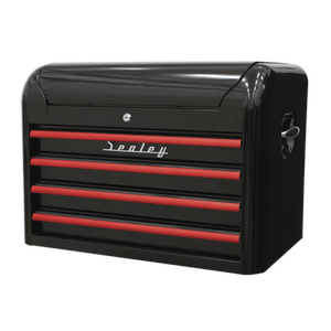Sealey AP28104BR Premier™ Retro Style Topchest 4 Drawer - Black with Red Anodised Drawer Pulls - AP28104BR - Sealey Tools UK - Trade Counter Direct