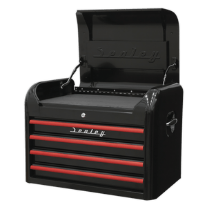 Sealey AP28104BR Premier™ Retro Style Topchest 4 Drawer - Black with Red Anodised Drawer Pulls - AP28104BR - Sealey Tools UK - Trade Counter Direct