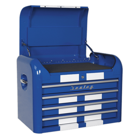 Sealey AP28104BWS Topchest 4 Drawer Retro Style - Blue with White Stripes - AP28104BWS - Sealey Tools UK - Trade Counter Direct