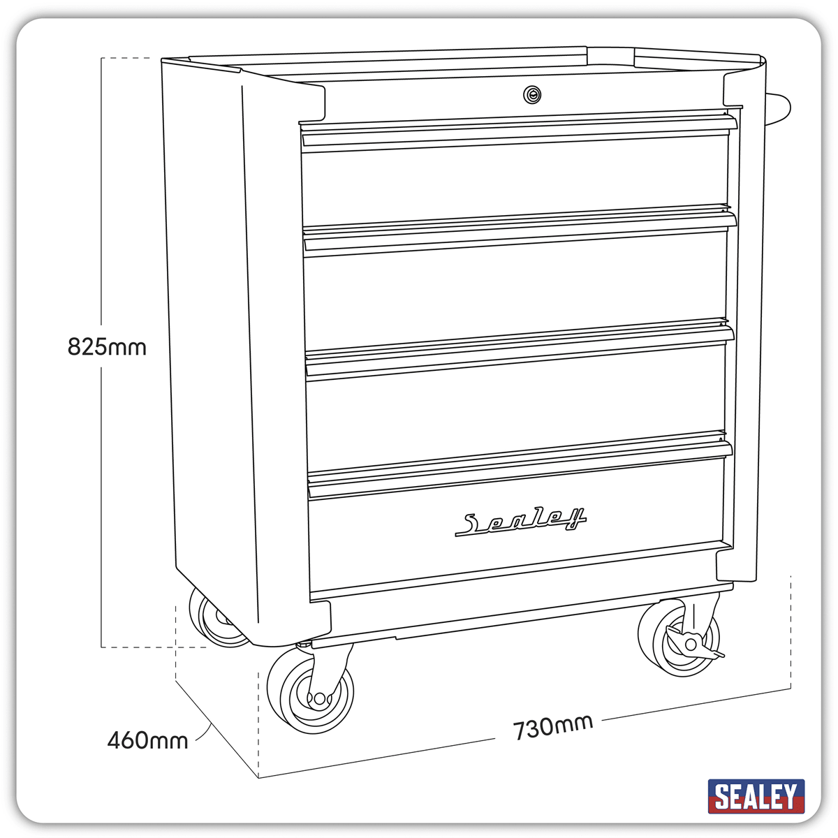 Sealey AP28204BR Premier™ Retro Style Rollcab 4 Drawer - Black with Red Anodised Drawer Pulls - AP28204BR - Sealey Tools UK - Trade Counter Direct