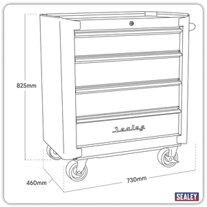 Sealey AP28204BR Premier™ Retro Style Rollcab 4 Drawer - Black with Red Anodised Drawer Pulls - AP28204BR - Sealey Tools UK - Trade Counter Direct