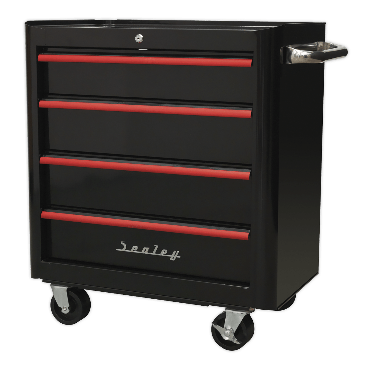 Sealey AP28204BR Premier™ Retro Style Rollcab 4 Drawer - Black with Red Anodised Drawer Pulls - AP28204BR - Sealey Tools UK - Trade Counter Direct