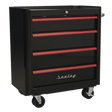 Sealey AP28204BR Premier™ Retro Style Rollcab 4 Drawer - Black with Red Anodised Drawer Pulls - AP28204BR - Sealey Tools UK - Trade Counter Direct